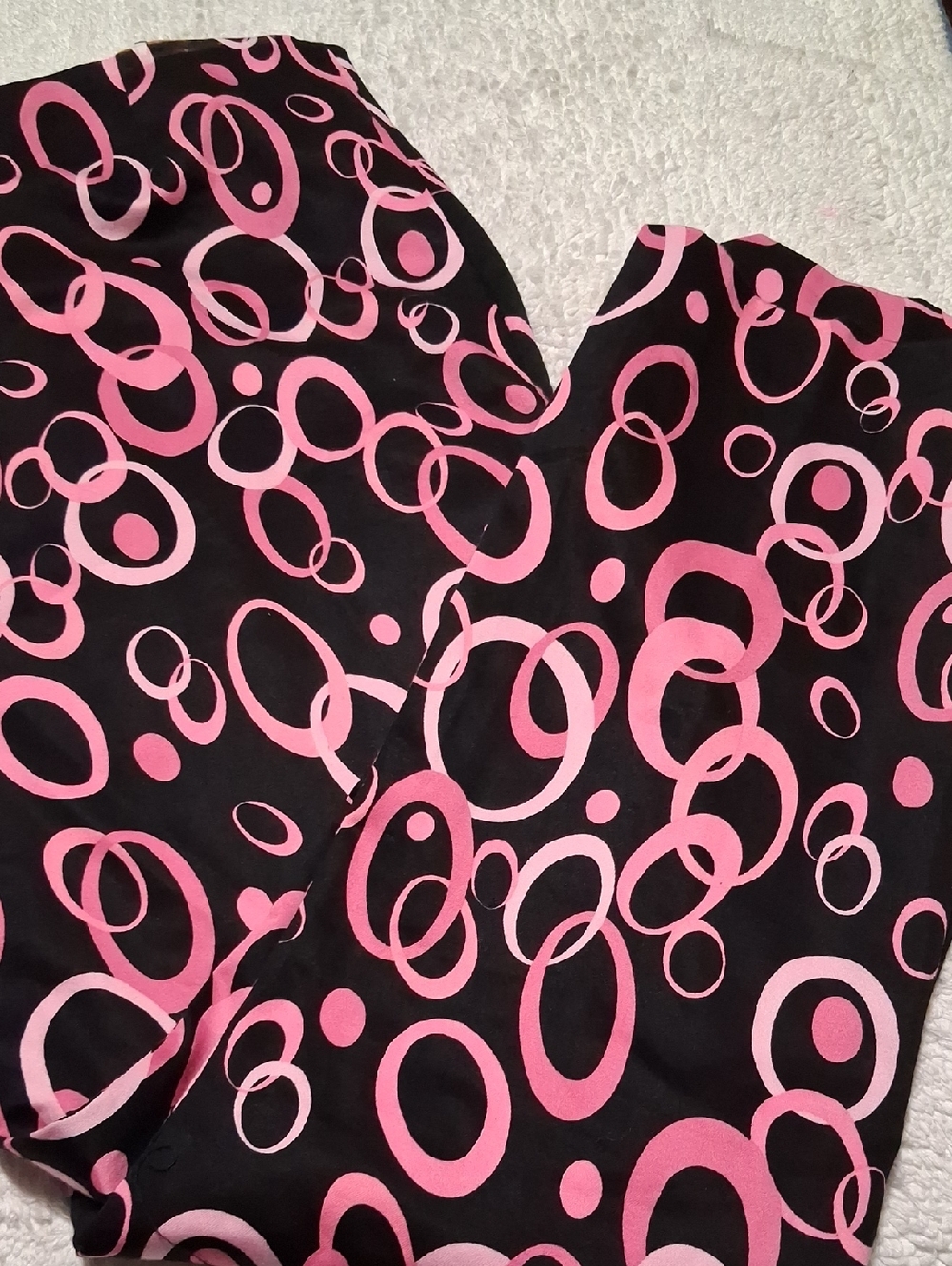 Black & Pink Circle Print Wide Leg Pants